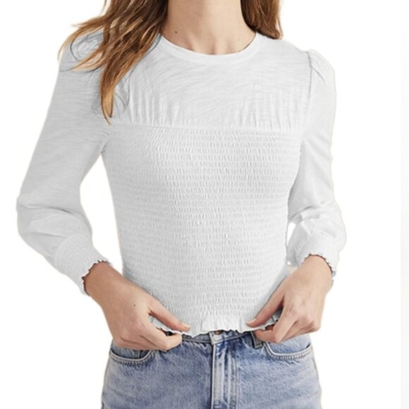 Boden Tops - Boden Womens White Smocked Bodice Cotton Puff Sleeve Cropped Top Size Large